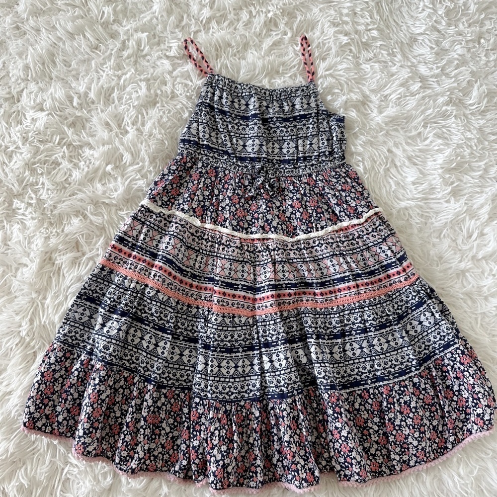 Navy and Pink Patterned Kids Dress - Picture 6 of 9